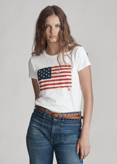 T Shirt Polo Ralph Lauren Flag Jersey Graphic Mulher 82630-KFEI